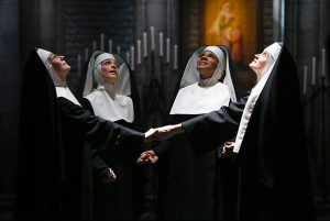 Jessica Molasky as Sister Berthe, Elena Shaddow as Sister Sophia, Audra McDonald as Mother Abbess, Christiane Noll as Sister Margaretta. Photo by: Will Hart/NBC.